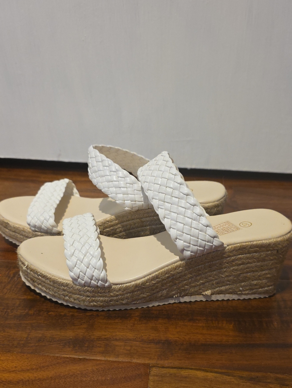 Woven Strap White Wedge Sandals
